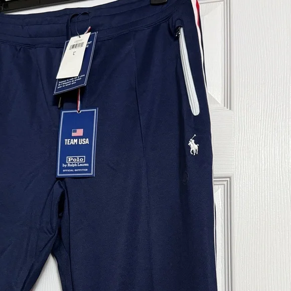 Polo by Ralph Lauren Men's Navy Joggers with Red and White Accents - Picture 2 of 5